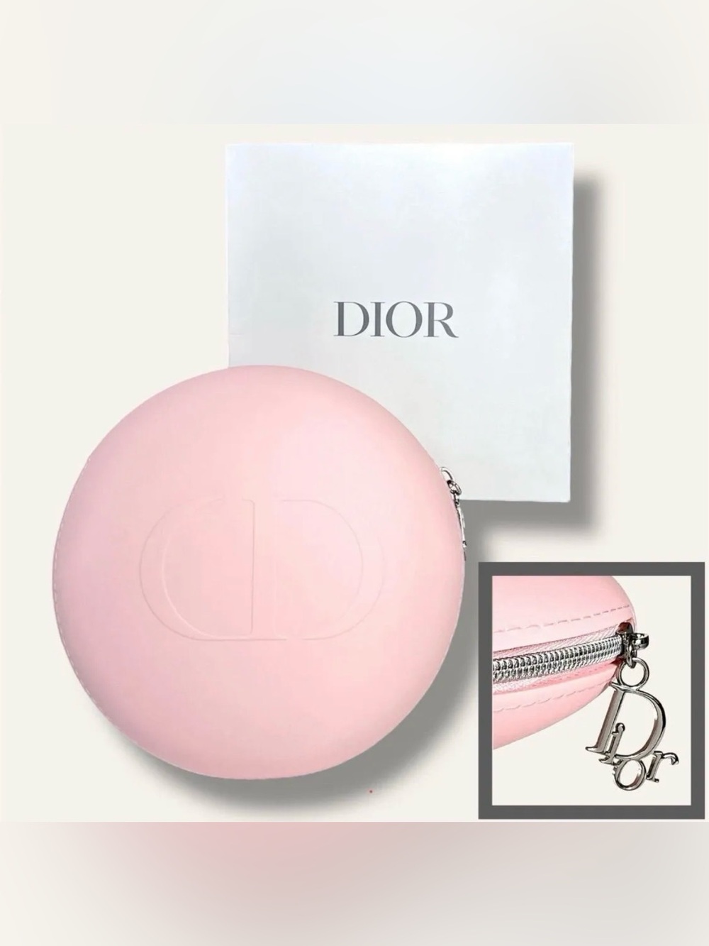 Dior soft pink round silicone zippered makeup pouch